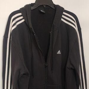 Adidas Black Zip-Up Hoodie with White Stripes
